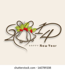 Happy New Year 2014 celebration background with stylish text and jingle bells, can be use as flyer, banner or poster. 