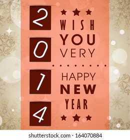 Happy New Year 2014 celebration flyer, banner, poster or invitation on snowflakes decorated background with stylish text.