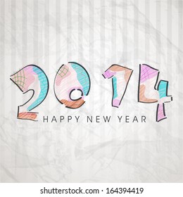 Happy New Year 2014 celebration flyer, banner, poster or invitation with stylish colorful text on grungy grey background. 