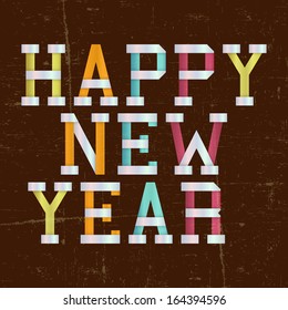 Happy New Year 2014 celebration flyer, banner, poster or invitation with colorful text on grungy brown background. 