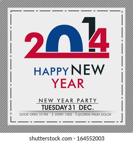 Happy New Year 2014 celebration flyer, banner, poster or invitation with colorful text on grungy grey background. 