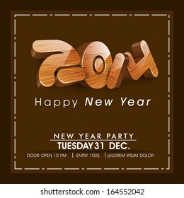 Happy New Year 2014 celebration flyer, banner, poster or invitation with glossy text on vintage brown background. 
