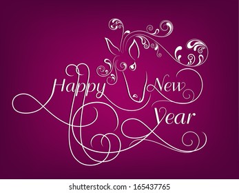 Happy New Year 2014 celebration flyer, banner or poster with beautiful floral decorated text on purple background. 