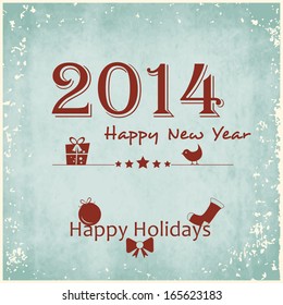 Happy New Year 2014 celebration poster, banner or flyer with stylish text on vintage green background. 