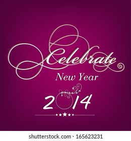 Happy New Year 2014 celebration poster, banner or flyer with stylish text on purple background. 