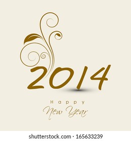 Happy New Year 2014 celebration flyer, poster, banner or invitation with stylish text on floral decorated abstract background.