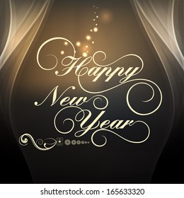 Happy New Year 2014 celebration flyer, poster, banner or invitation with stylish text on shiny brown background. 