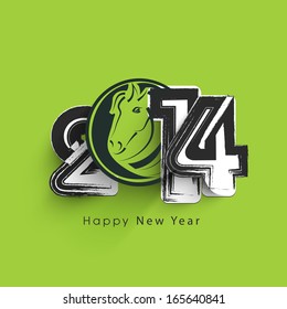 Happy New Year 2014 celebration poster, flyer, banner or invitation with stylish text and Chinese symbol of the year, Horse on green background. 