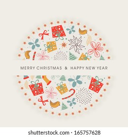 Happy New Year 2014 celebration flyer, poster, banner or invitation with colorful ornament on Christmas ball on abstract background. 