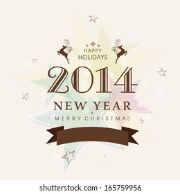 Happy New Year 2014 celebration flyer, banner, poster or invitation with stylish text on colorful stars background. 