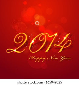 Happy New Year 2014 celebration poster, banner, flyer or invitation with stylish golden text on bright red background. 