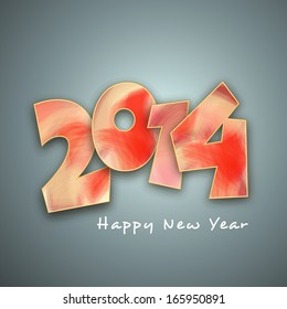 Happy New Year 2014 celebration flyer, banner, poster or invitation with stylish colorful text in orange color on grey background. 