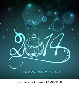 Happy New Year 2014 celebration flyer, banner, poster or invitation with stylish text and Christmas ball on shiny  background. 