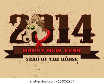 Happy New Year 2014 celebration flyer, banner, poster or invitation with stylish text and symbol of the year Horse