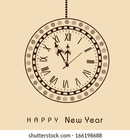 Happy New Year 2014 celebration flyer, banner, poster or invitation with clock striking time to celebration. 