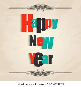 Happy New Year 2014 celebration, flyer, banner or invitation with colorful text on grungy floral decorated background. 