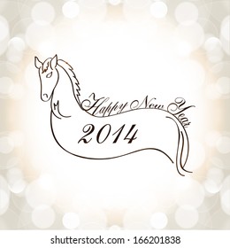 Happy New Year 2014 celebration, flyer, banner or invitation with Chinese symbol, year of the Horse and stylish text on shiny background. 