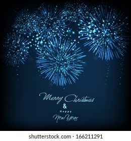 Happy New Year 2014 celebration flyer, banner, poster or invitation with beautiful fireworks in night. .