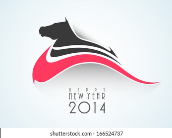 Happy New Year 2014 celebration flyer, poster, banner or invitation with illustration of Horse, Chinese symbol of the year on blue background. 