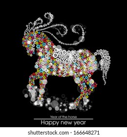 Happy New Year 2014 celebration flyer, banner or poster with illustration of Horse, Chinese symbol of the year. 