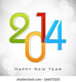 Happy New Year 2014 celebration flyer, banner, poster or invitation with colorful text on grey background. 