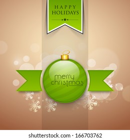 Happy New Year 2014 celebration poster, banner, invitation or flyer with glossy Xmas ball on vintage background. 