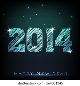 Happy New Year 2014 celebrations flyer, banner, poster or invitation with shiny text on blue background.  