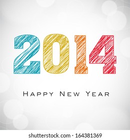 Happy New Year 2014 celebrations flyer, banner, poster or invitation with colorful text on shiny grey background.