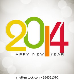 Happy New Year 2014 celebrations flyer, banner, poster or invitation with colorful text on shiny grey background. 
