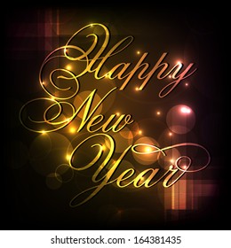 Happy New Year 2014 celebrations flyer, banner, poster or invitation with shiny golden text on black background. 