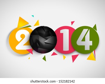 Happy New Year 2014 colorful musical celebration background with musical notes coming out from disc. 