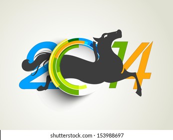Happy New Year 2014 colorful celebration concept with Chinese symbol of the year Horse.