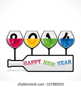 happy new year 2014 colorful wine in glass vector