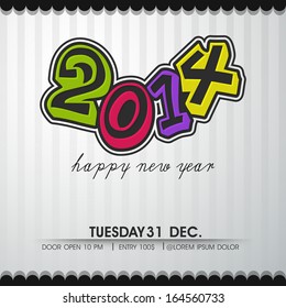 Happy New Year 2014 flyer, banner, poster or invitation with colorful text on grungy grey background. 