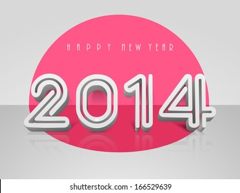 Happy New Year 2014 flyer, banner, poster or invitation with stylish text on pink and grey background. 