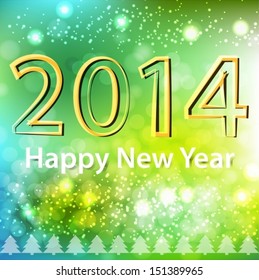  Happy New Year 2014 green greeting card. Vector EPS 10