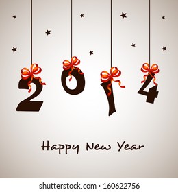 Happy New Year 2014 hanging decorative text on grey background, can be use as flyer, banner or poster. 