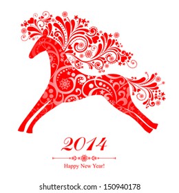 Happy New Year 2014! Year Of Horse. Vector Illustration 