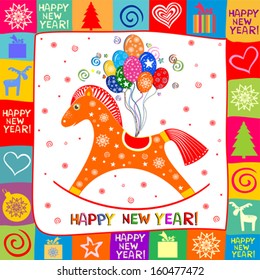 Happy new year 2014! Year of horse. Vector Illustration 