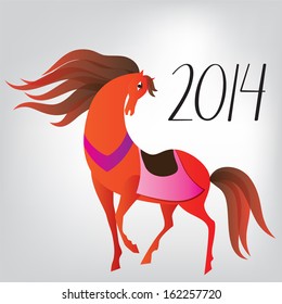 Happy new year 2014! Year of horse. Vector Illustration