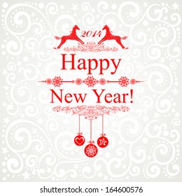 Happy new year 2014! Year of horse. Vector Illustration 