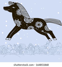 Happy new year 2014! Year of horse. Vector Illustration