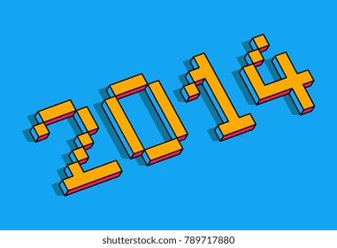 Happy new year 2014 isometric text design - vector illustration