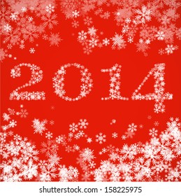 Happy New Year 2014  - made from snowflakes - red