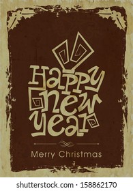 Happy New Year 2014 and Merry Christmas celebration party poster, banner or invitations on vintage background. 
