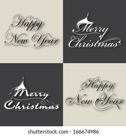 Happy New Year 2014 and Merry Christmas stylize text set. 
