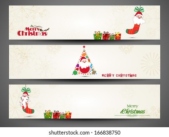 Happy New Year 2014 or Merry Christmas celebration website header or banner set. 