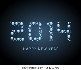 Happy New Year - 2014 message from water drops design vector background. Happy new year text and numbers greeting card. 