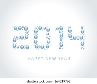 Happy New Year - 2014 message from water drops design vector background. Happy new year text and numbers greeting card. 