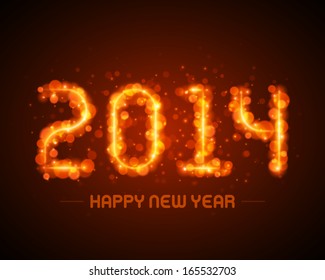 Happy new year - 2014 message and abstract light design vector background greeting card. 